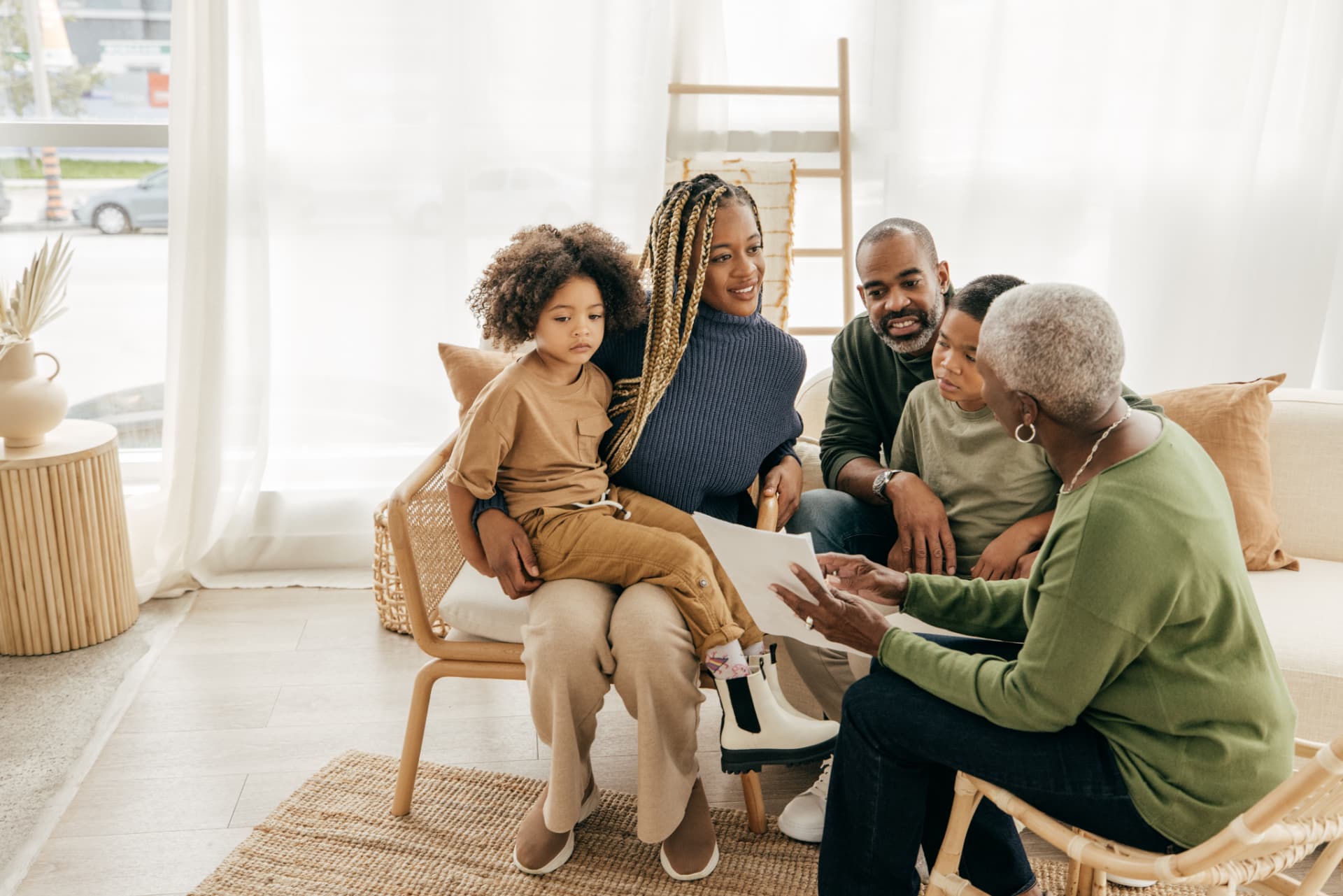 Three generations of a family spending time together at home