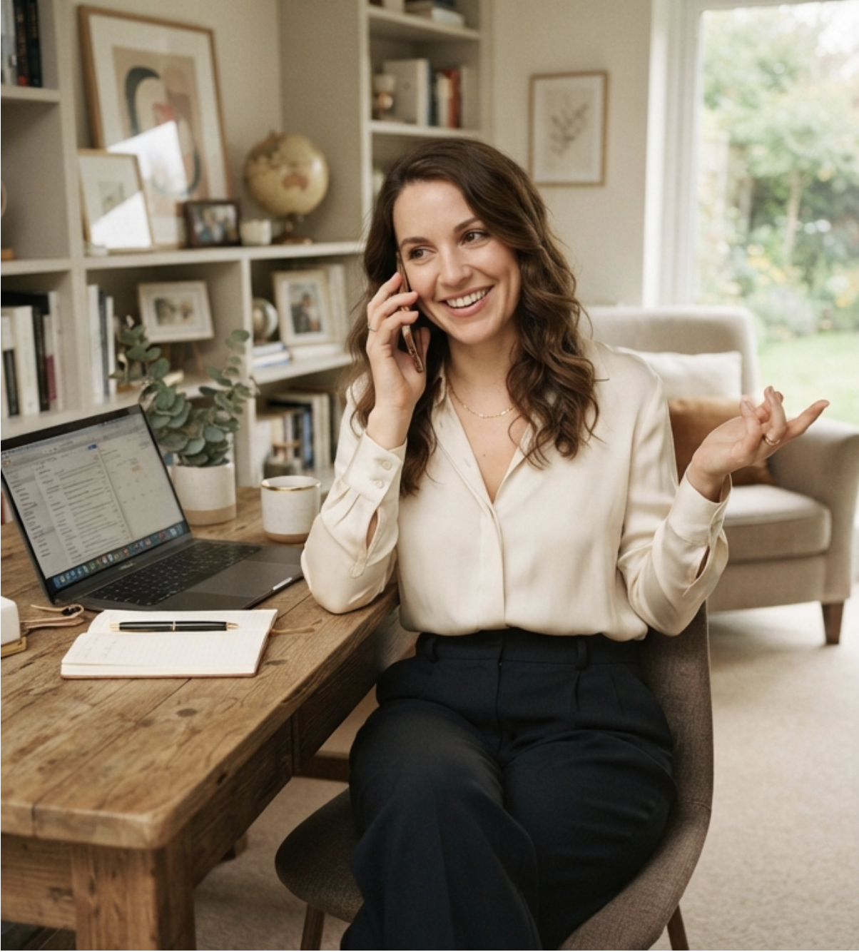 A Vivere concierge speaking with a family by phone from a home office